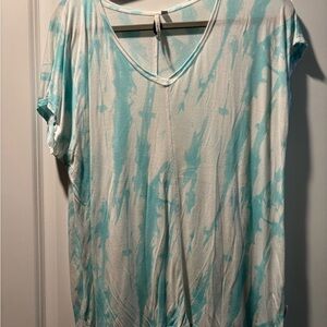 Calvin Klein Aqua and White Tie-Dye Short Sleeve Top